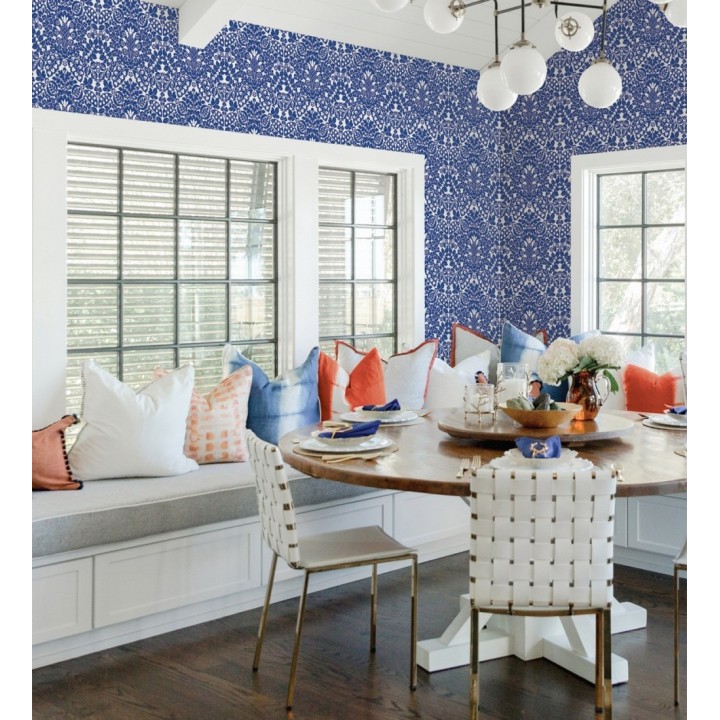 Papel pintado damasco estilo francés color intenso azul - Reiko 682133
