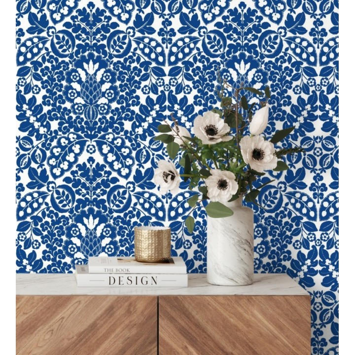 Papel pintado damasco estilo francés color intenso azul - Reiko 682133
