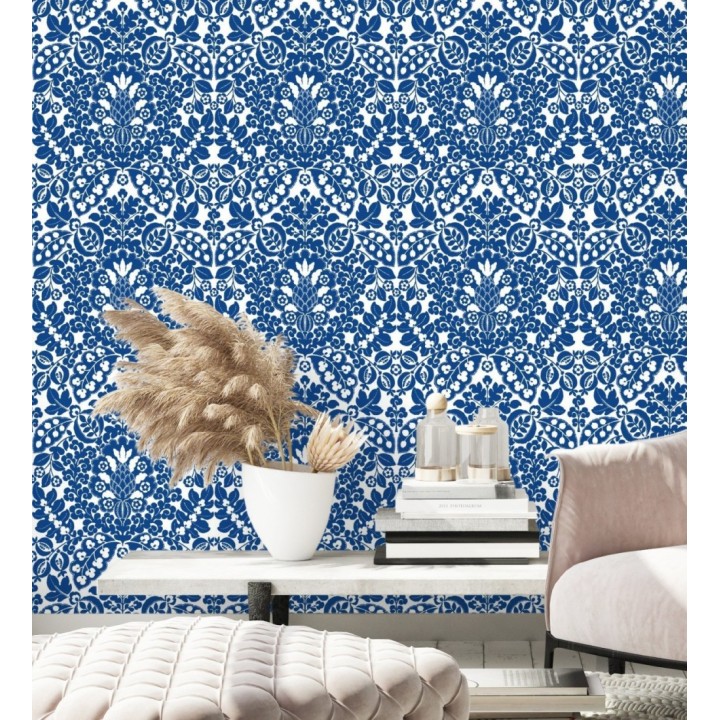 Papel pintado damasco estilo francés color intenso azul - Reiko 682133