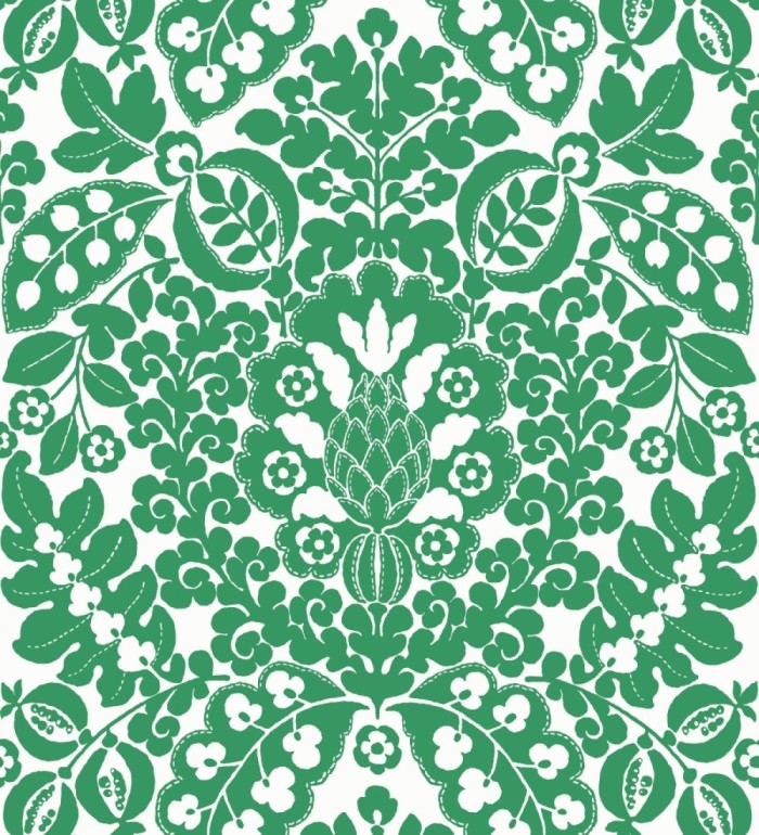 Papel pintado damasco estilo francés color intenso verde - Reiko 682134