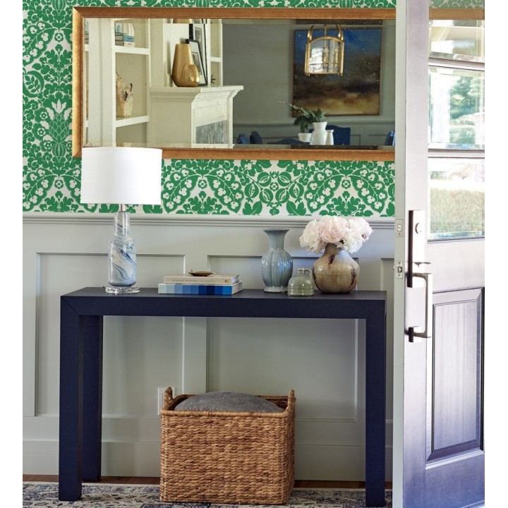 Papel pintado damasco estilo francés color intenso verde - Reiko 682134