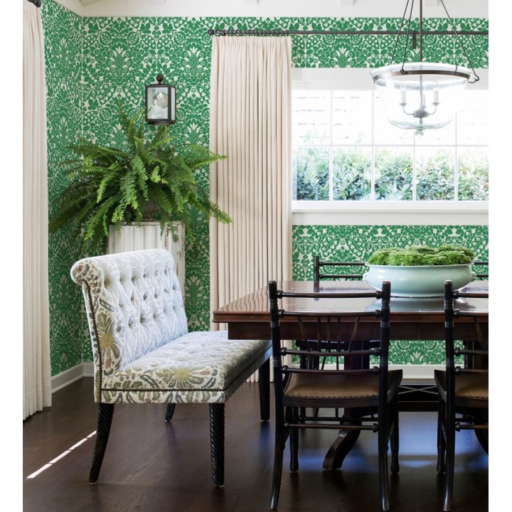 Papel pintado damasco estilo francés color intenso verde - Reiko 682134