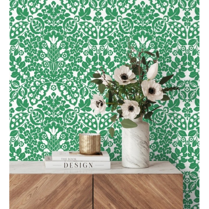 Papel pintado damasco estilo francés color intenso verde - Reiko 682134