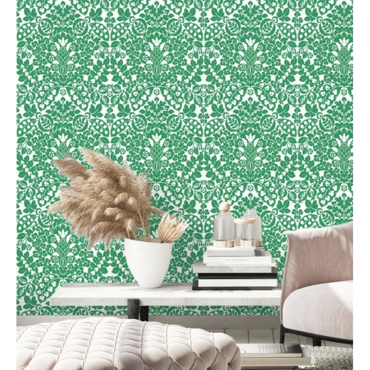 Papel pintado damasco estilo francés color intenso verde - Reiko 682134
