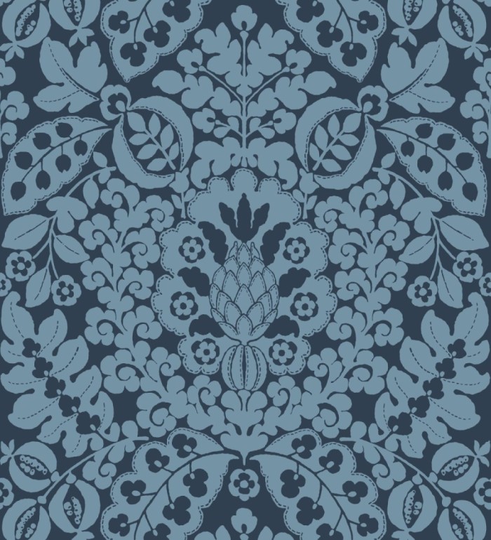 Papel pintado damasco estilo francés color intenso azul oscuro - Reiko 682135