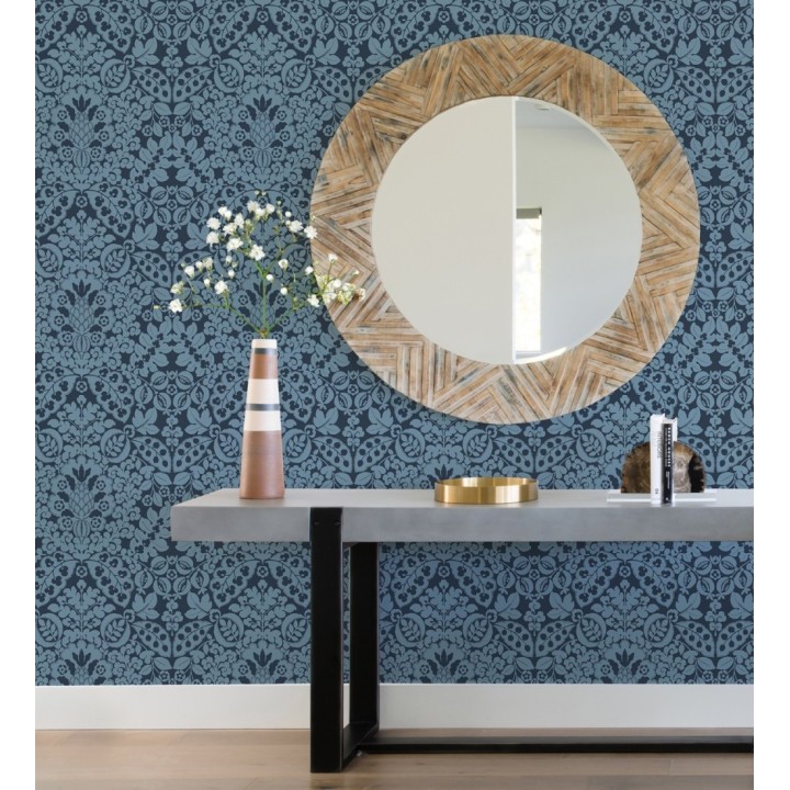 Papel pintado damasco estilo francés color intenso azul oscuro - Reiko 682135