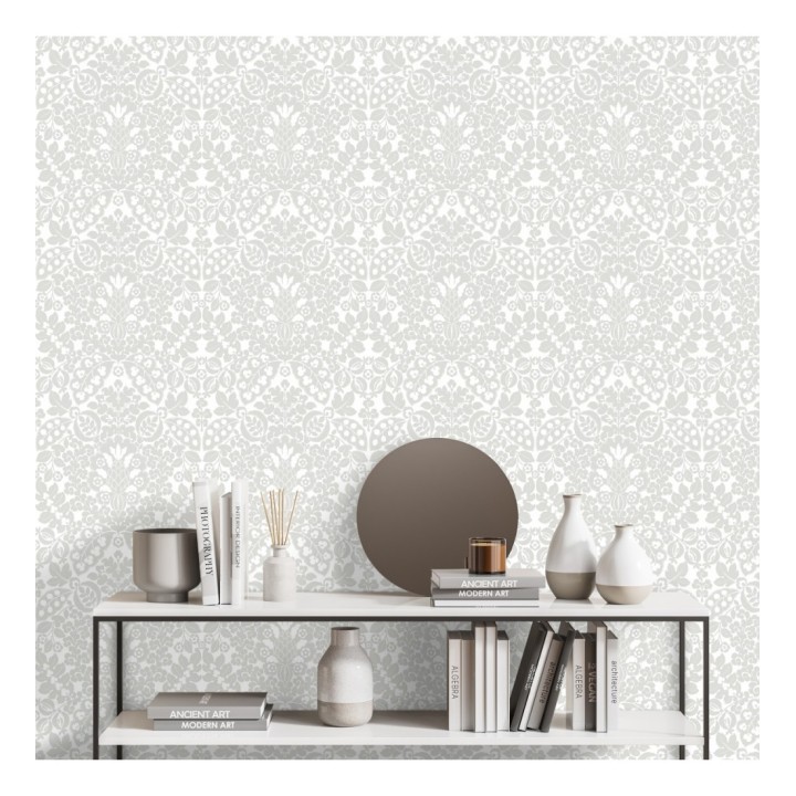 Papel pintado damasco estilo francés color gris cálido - Reiko 682136