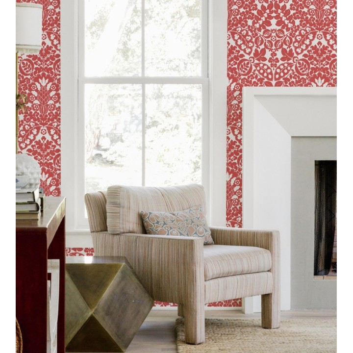 Papel pintado damasco estilo francés color rojo - Reiko 682137