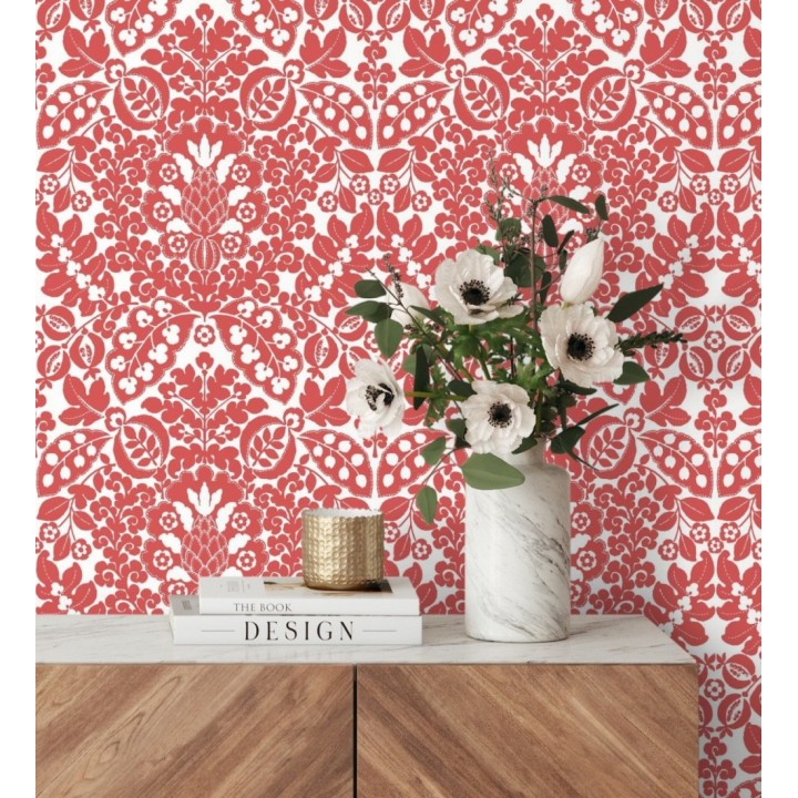 Papel pintado damasco estilo francés color rojo - Reiko 682137