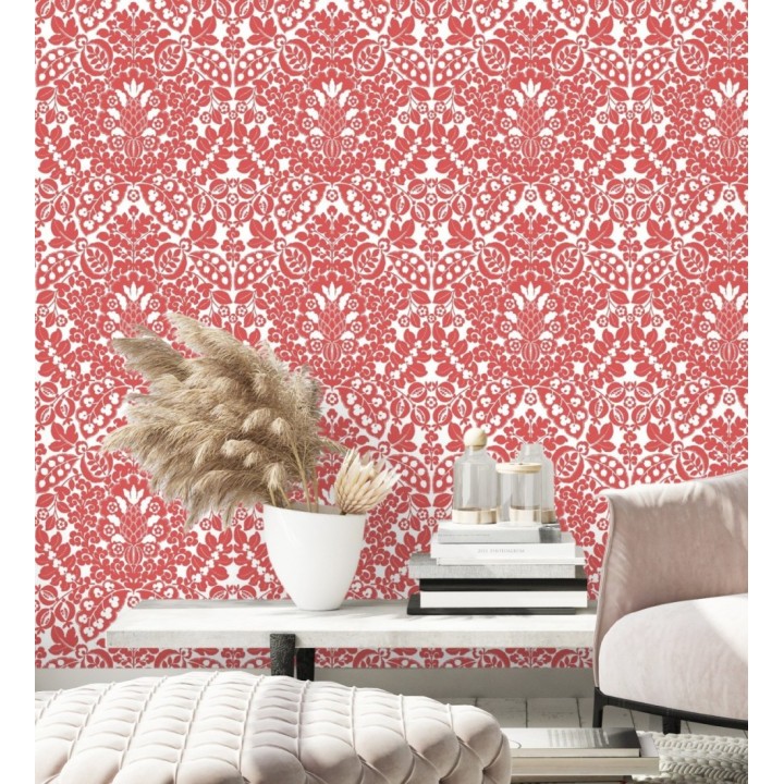 Papel pintado damasco estilo francés color rojo - Reiko 682137