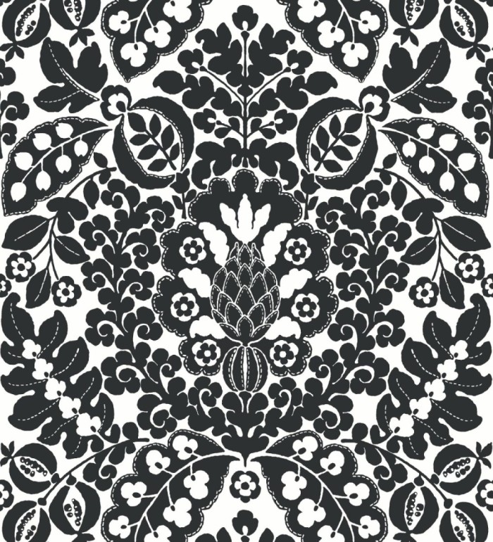 Papel pintado damasco estilo francés color intenso negro - Reiko 682138