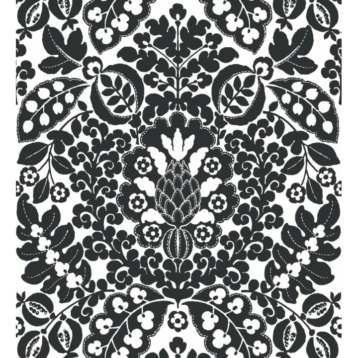Papel pintado damasco estilo francés color intenso negro - Reiko 682138