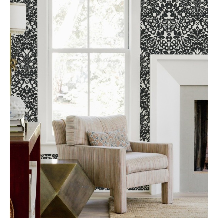 Papel pintado damasco estilo francés color intenso negro - Reiko 682138