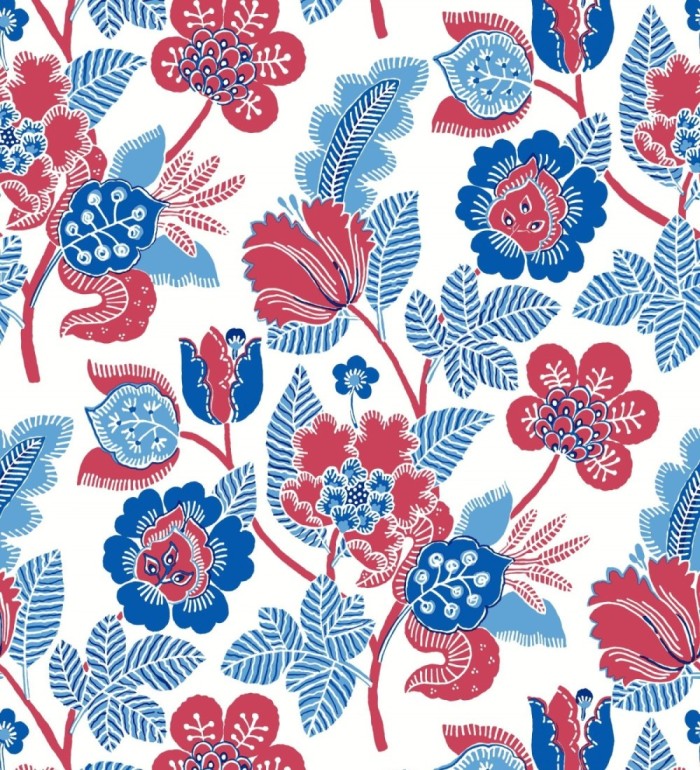 Papel pintado de flores colores intenso rojos y azul - Milenka 682139