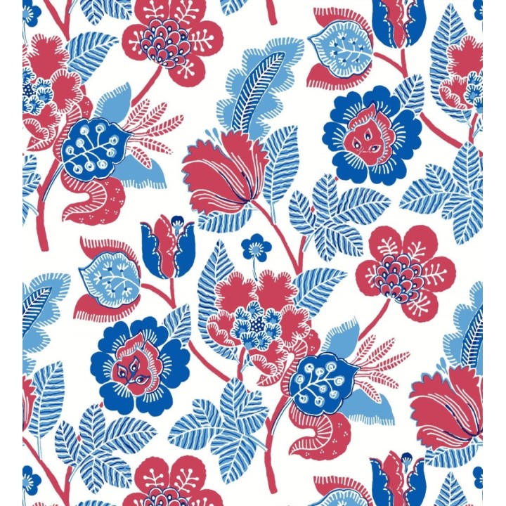 Papel pintado de flores colores intenso rojos y azul - Milenka 682139