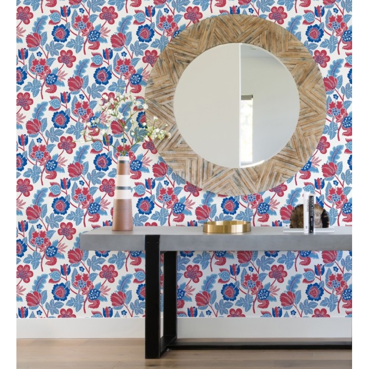 Papel pintado de flores colores intenso rojos y azul - Milenka 682139