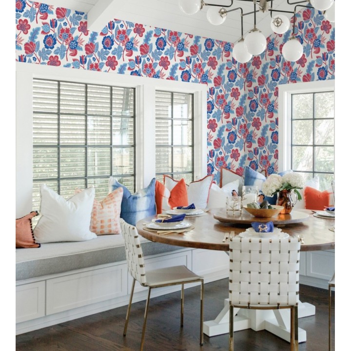 Papel pintado de flores colores intenso rojos y azul - Milenka 682139