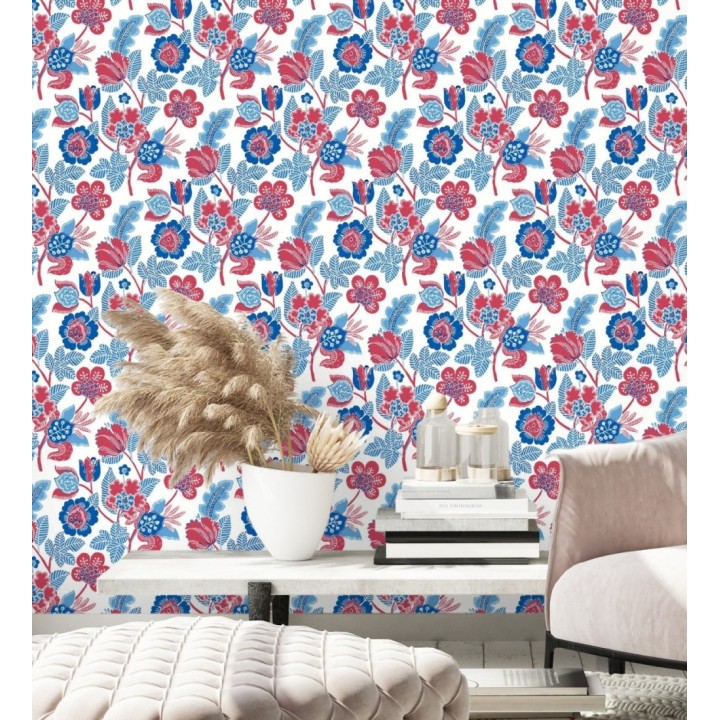 Papel pintado de flores colores intenso rojos y azul - Milenka 682139