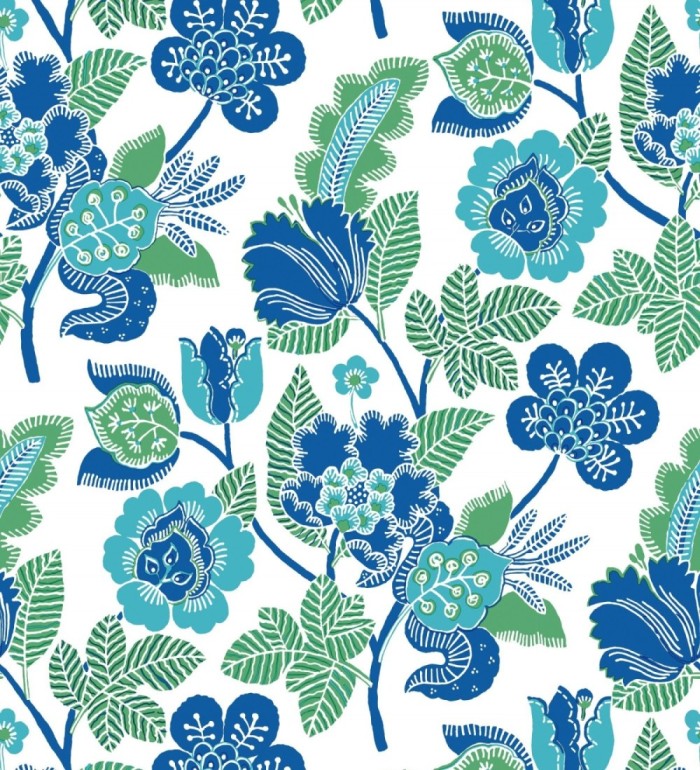 Papel pintado de flores colores intenso azul y verde - Milenka 682140