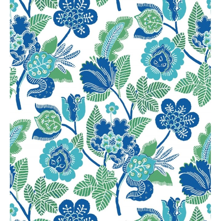 Papel pintado de flores colores intenso azul y verde - Milenka 682140