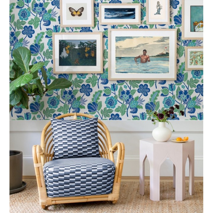 Papel pintado de flores colores intenso azul y verde - Milenka 682140