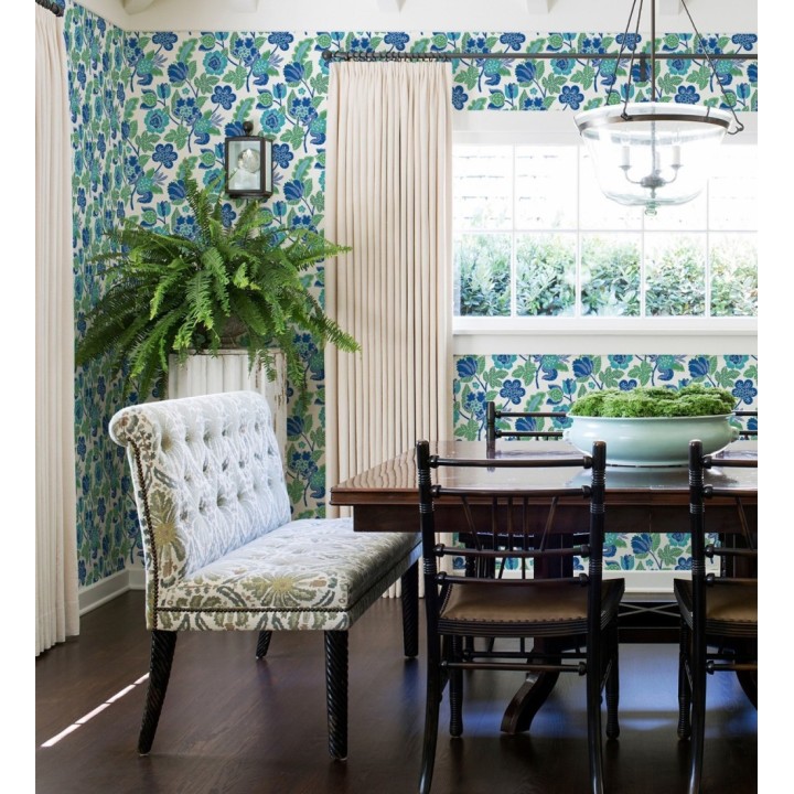 Papel pintado de flores colores intenso azul y verde - Milenka 682140