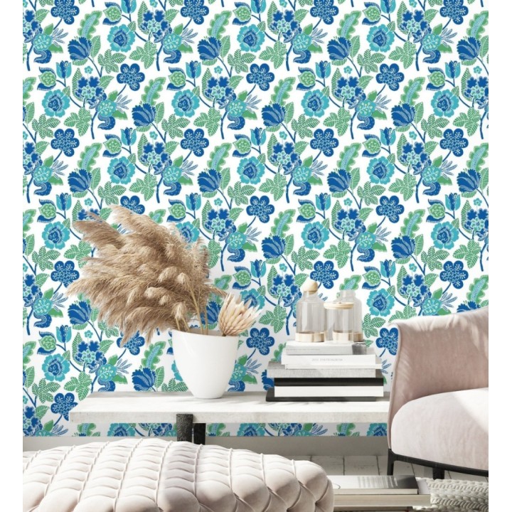 Papel pintado de flores colores intenso azul y verde - Milenka 682140