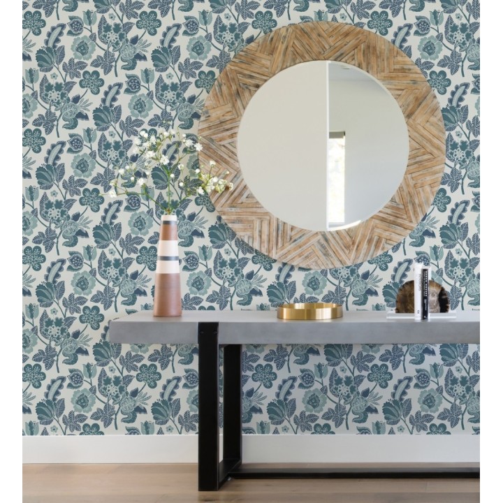 Papel pintado de flores tonos verde agua - Milenka 682141