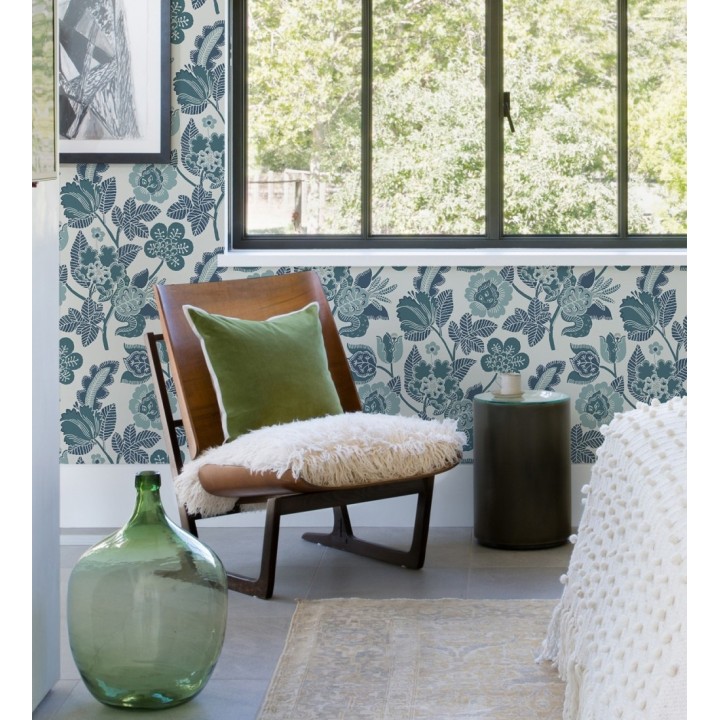 Papel pintado de flores tonos verde agua - Milenka 682141