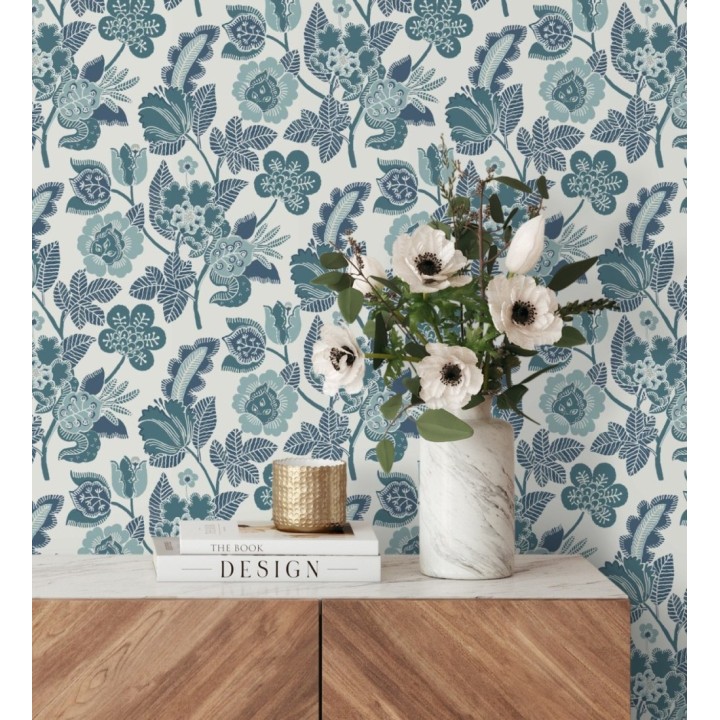 Papel pintado de flores tonos verde agua - Milenka 682141