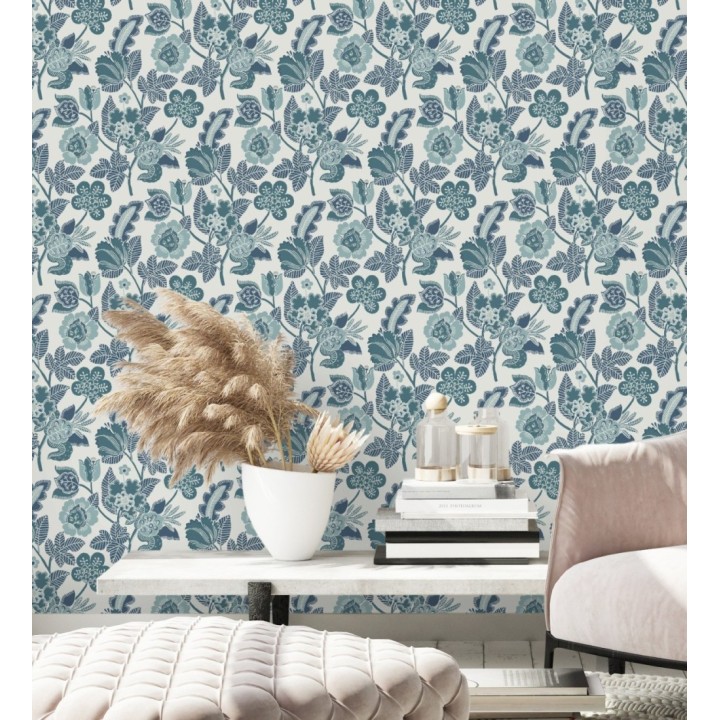 Papel pintado de flores tonos verde agua - Milenka 682141