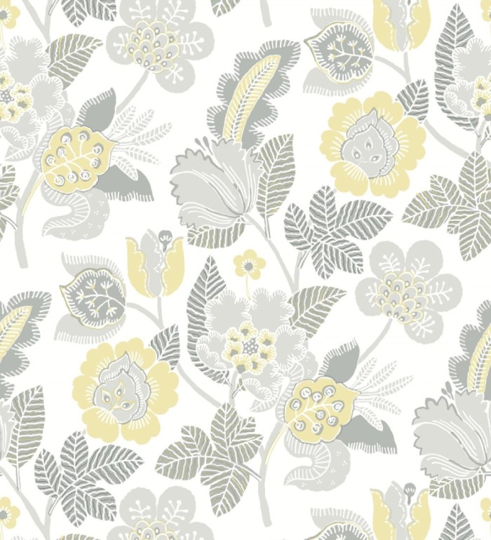 Papel pintado de flores tonos amarillos y grises - Milenka 682142