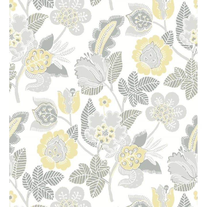 Papel pintado de flores tonos amarillos y grises - Milenka 682142