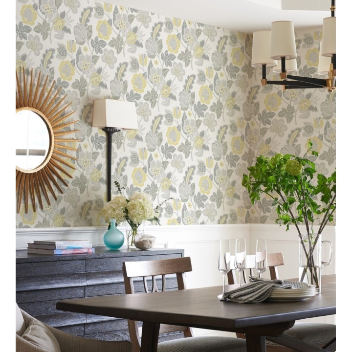 Papel pintado de flores tonos amarillos y grises - Milenka 682142