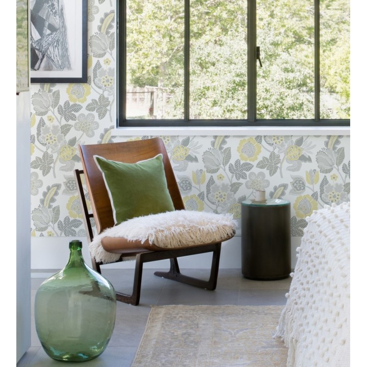 Papel pintado de flores tonos amarillos y grises - Milenka 682142