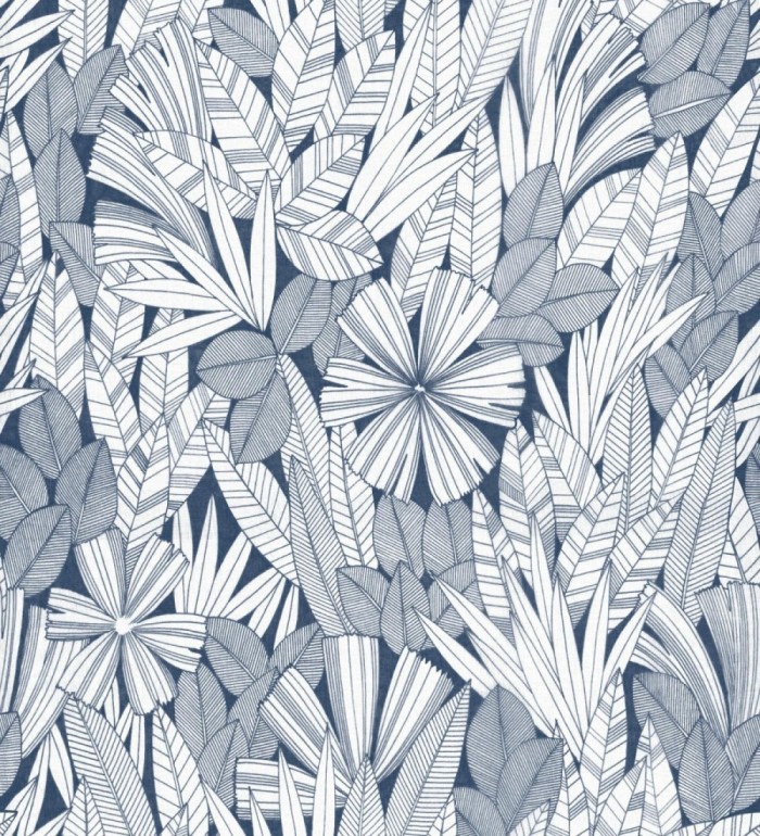 Papel pintado de flores y hojas color azul - Anude Tropical 682143