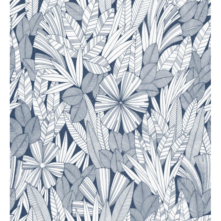 Papel pintado de flores y hojas color azul - Anude Tropical 682143