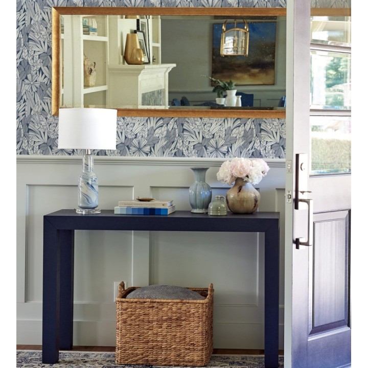 Papel pintado de flores y hojas color azul - Anude Tropical 682143