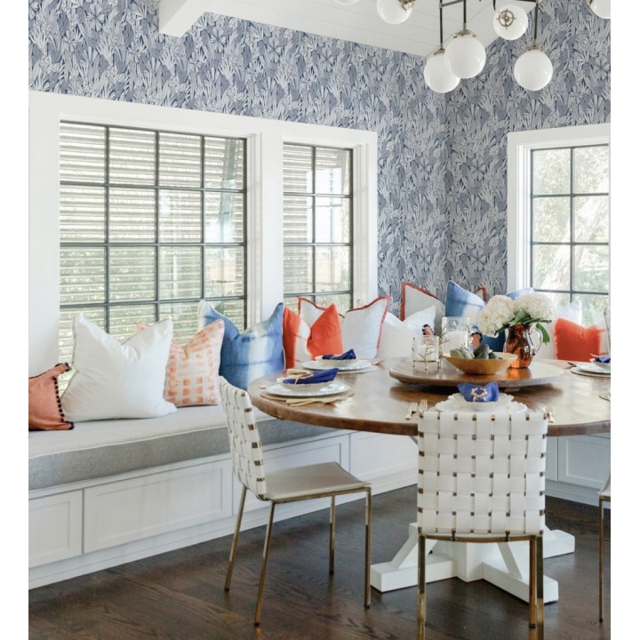 Papel pintado de flores y hojas color azul - Anude Tropical 682143