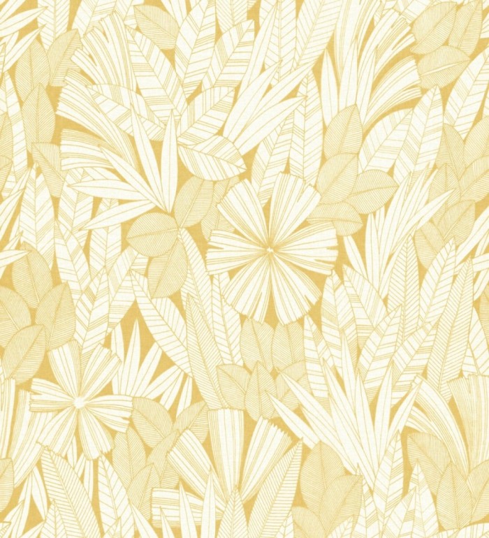 Papel pintado de flores y hojas color amarillo - Anude Tropical 682144