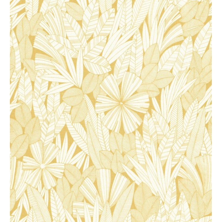 Papel pintado de flores y hojas color amarillo - Anude Tropical 682144