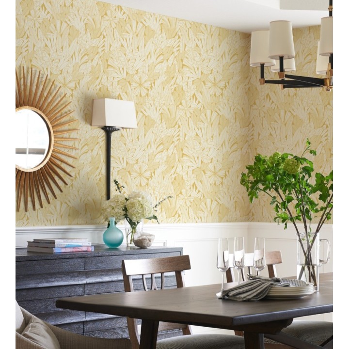 Papel pintado de flores y hojas color amarillo - Anude Tropical 682144