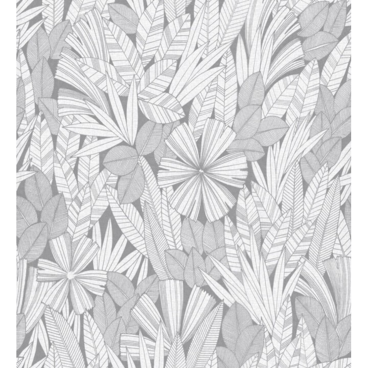 Papel pintado de flores y hojas color gris - Anude Tropical 682145