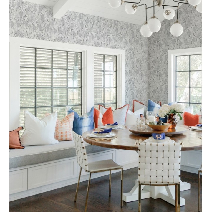 Papel pintado de flores y hojas color gris - Anude Tropical 682145