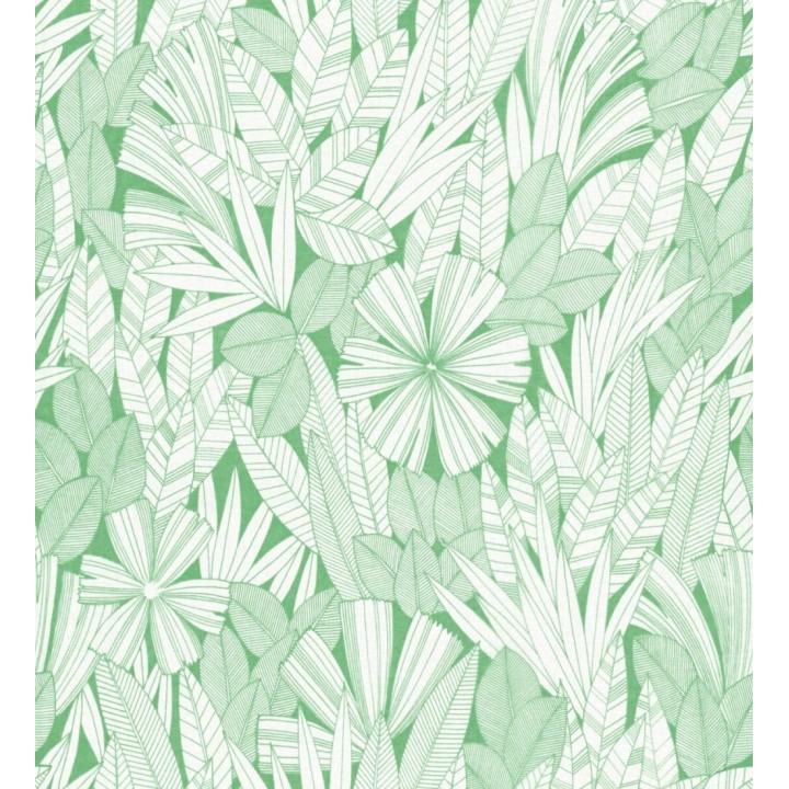 Papel pintado de flores y hojas color verde - Anude Tropical 682146