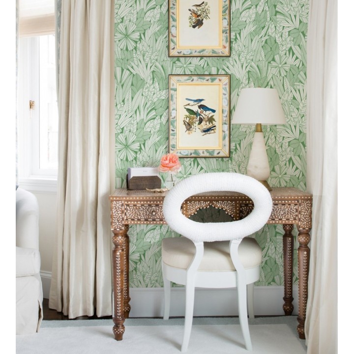 Papel pintado de flores y hojas color verde - Anude Tropical 682146