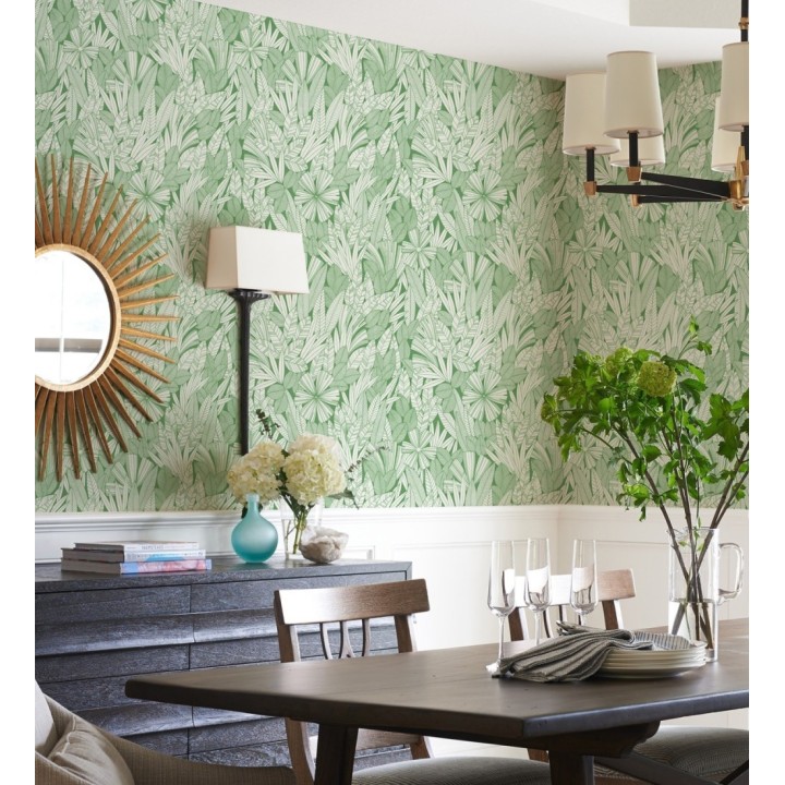 Papel pintado de flores y hojas color verde - Anude Tropical 682146