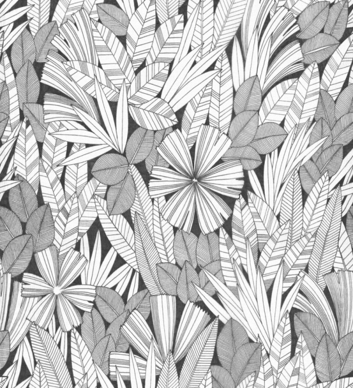 Papel pintado de flores y hojas color negro - Anude Tropical 682147