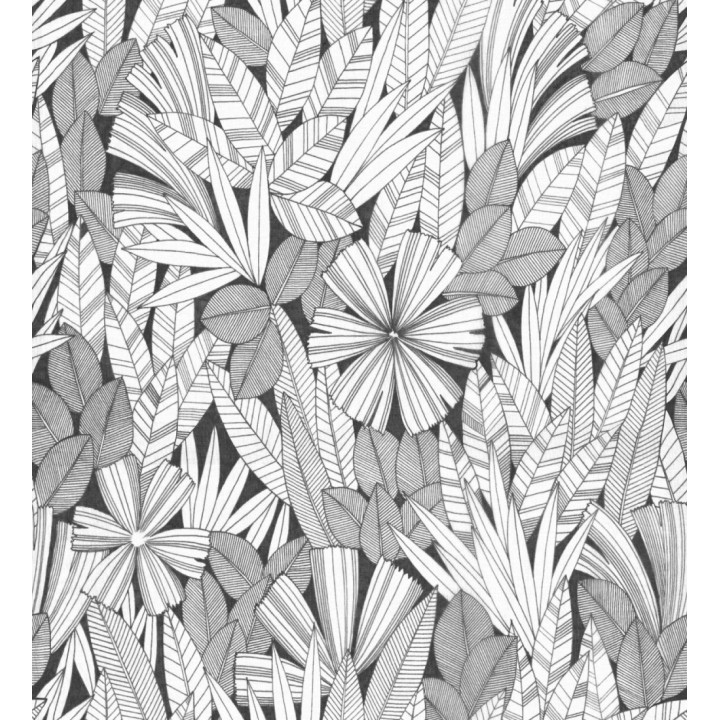 Papel pintado de flores y hojas color negro - Anude Tropical 682147