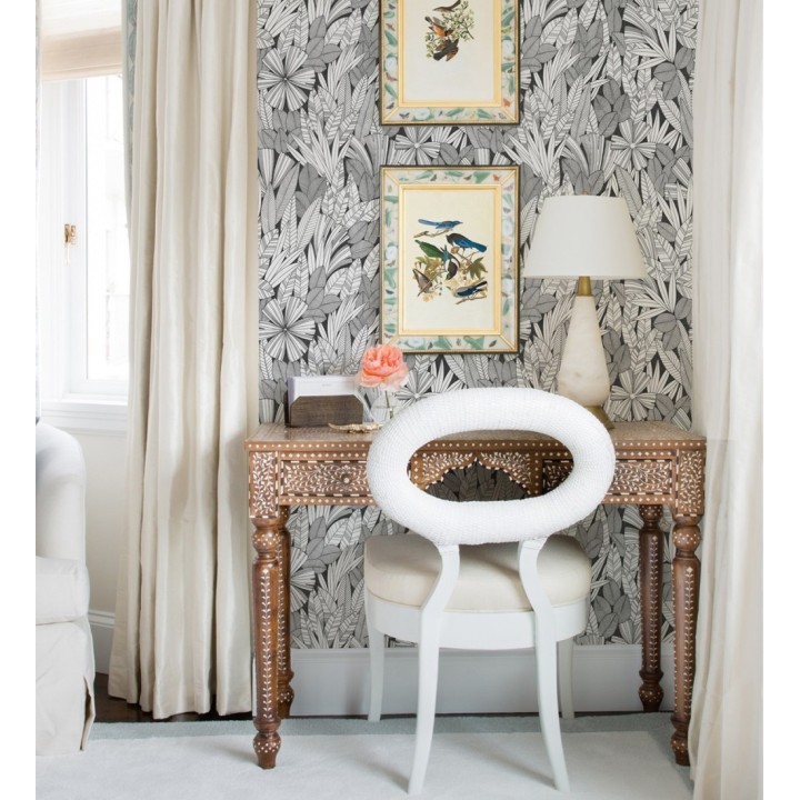 Papel pintado de flores y hojas color negro - Anude Tropical 682147